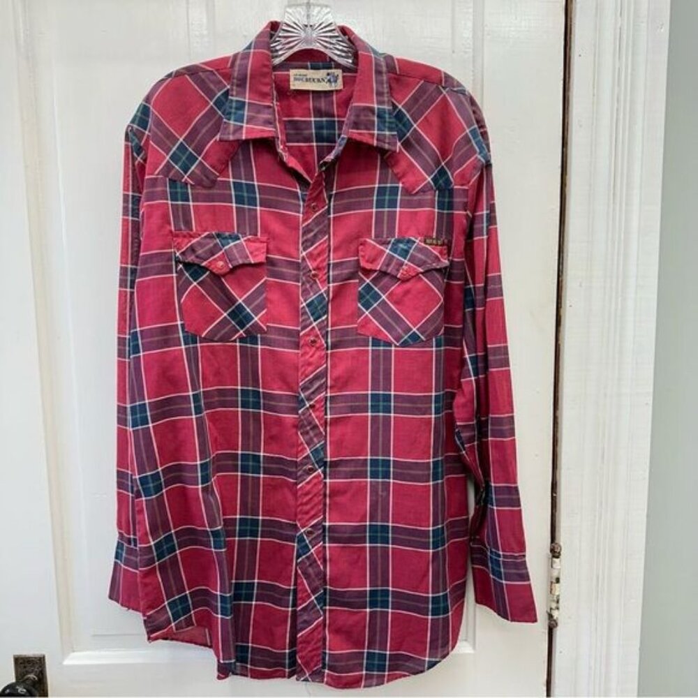 vintage Roebucks western pearl snap button down long sleeve shirt men's large.